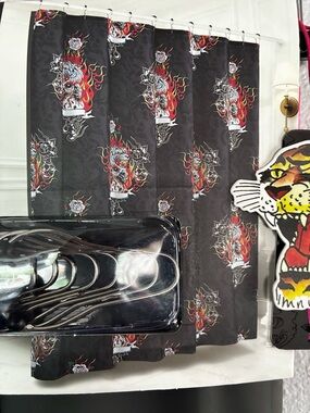 NWT Ed Hardy Tiger Rose 14 Pc Shower Curtain Bath Set Y2K